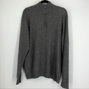 Qi Cashmere Mens Sweater Size XL Gray 1/4 Quarter Zip Pullover Sweater‎ Mockneck